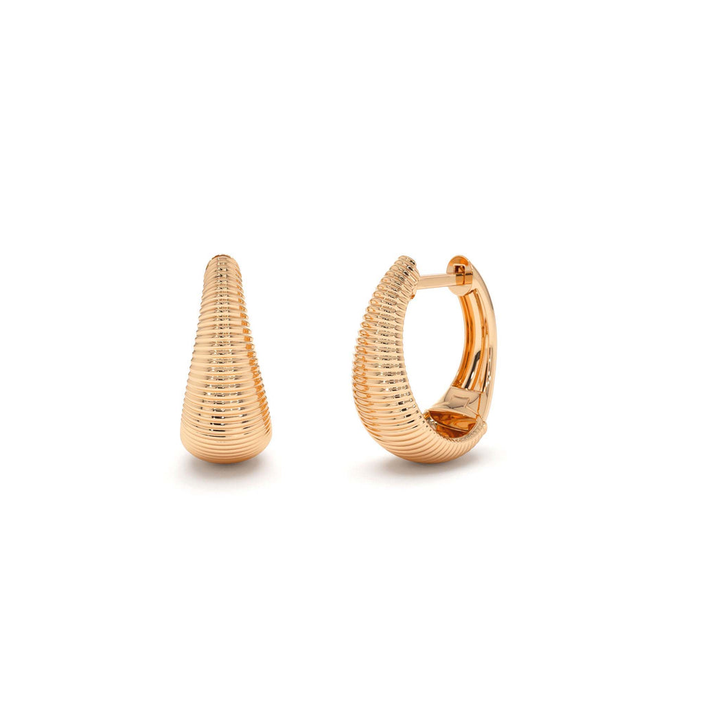 Ribbed Teardrop Hoop Earrings in 14K Gold — view 4