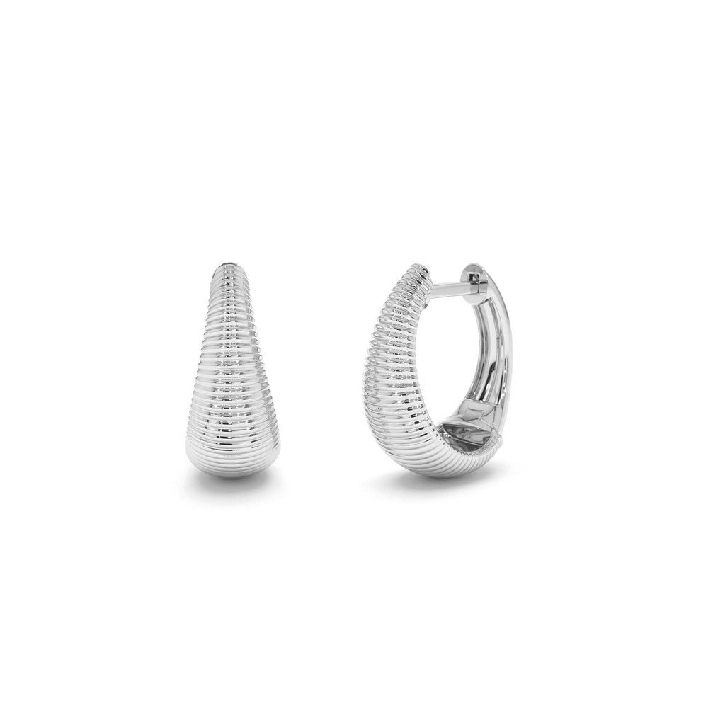Ribbed Teardrop Hoop Earrings in 14K Gold — view 3