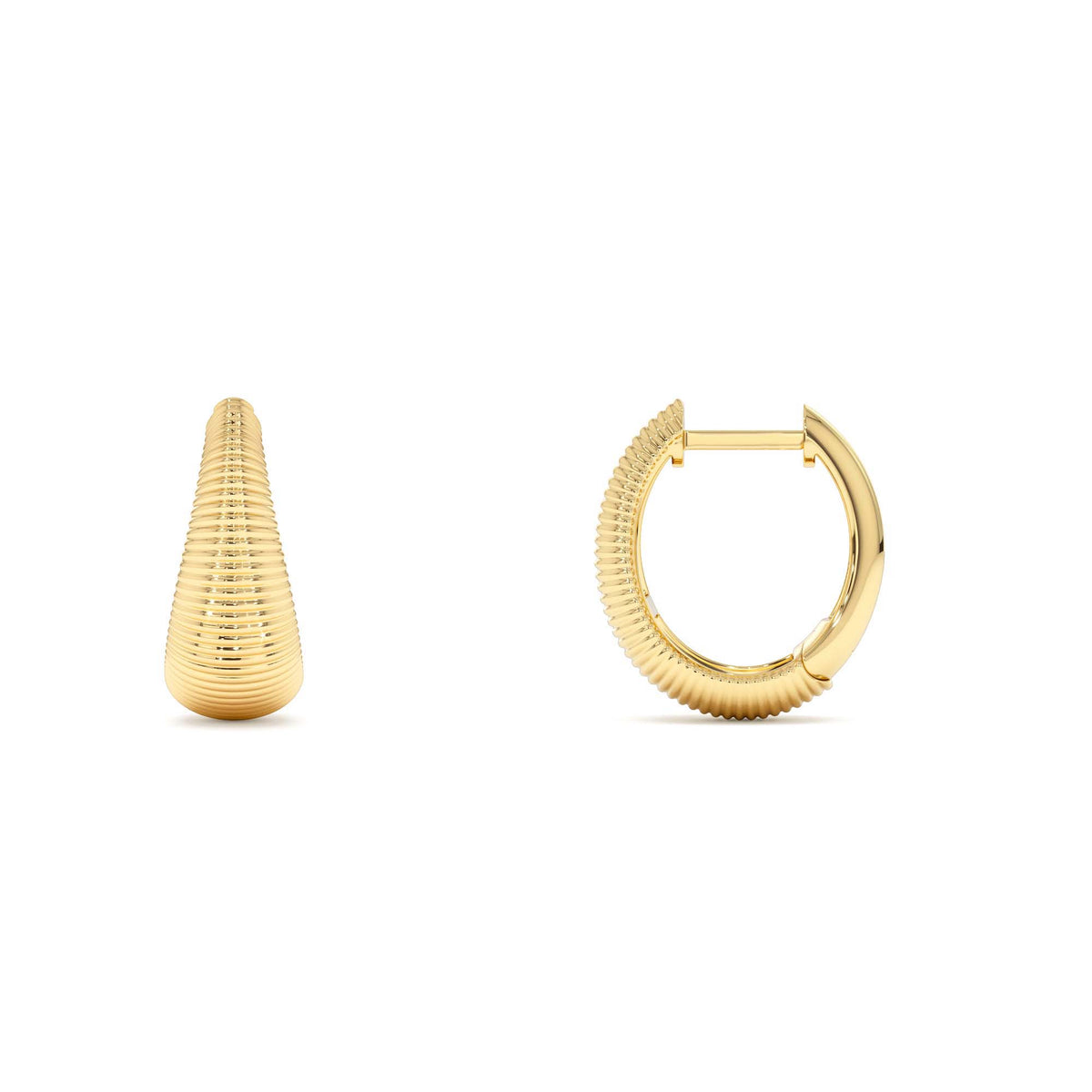 Ribbed Teardrop Hoop Earrings in 14K Gold — view 2