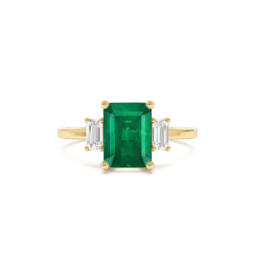 Three Stone Emerald Engagement Ring in 14K Gold — view 1
