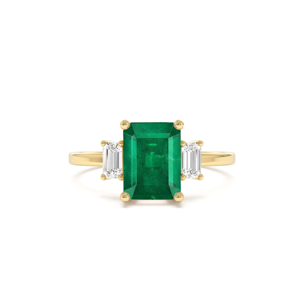 Three Stone Emerald Engagement Ring in 14K Gold — view 1