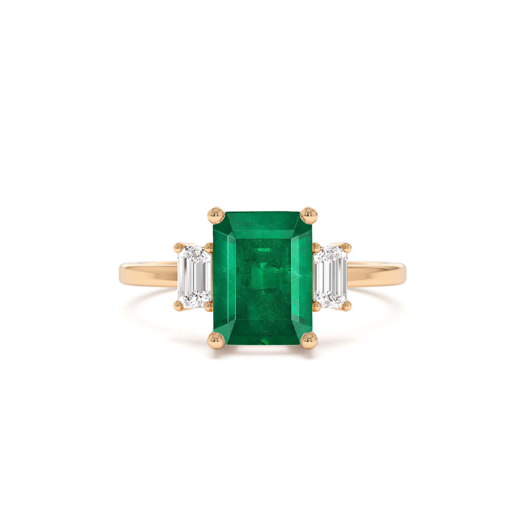 Three Stone Emerald Engagement Ring in 14K Gold — view 4