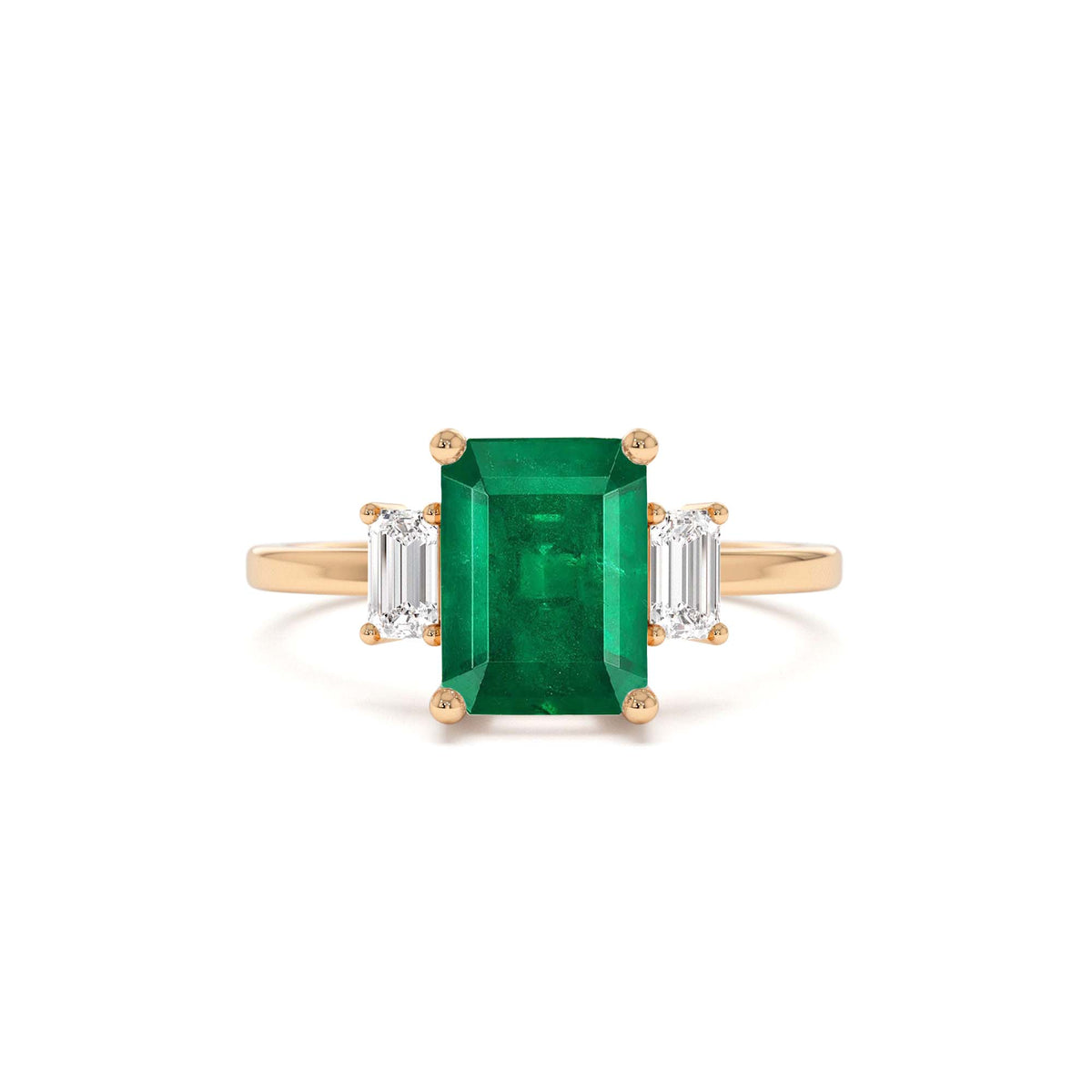 Three Stone Emerald Engagement Ring in 14K Gold — view 4