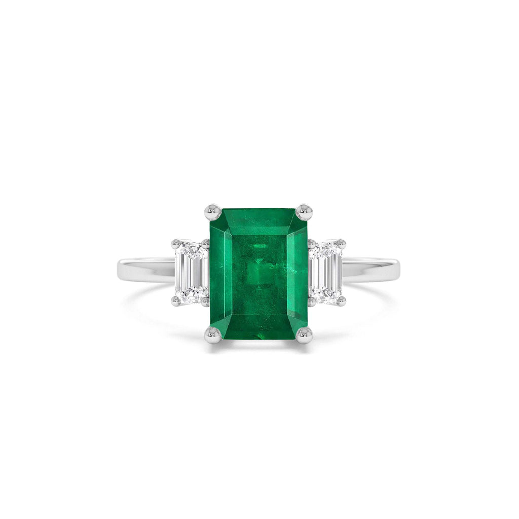 Three Stone Emerald Engagement Ring in 14K Gold — view 3