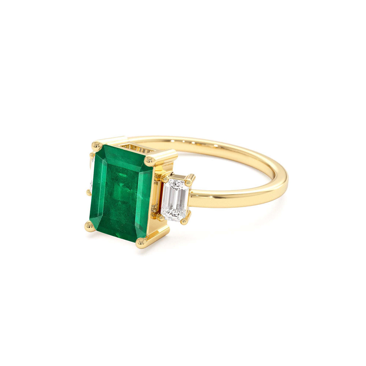 Three Stone Emerald Engagement Ring in 14K Gold — view 2