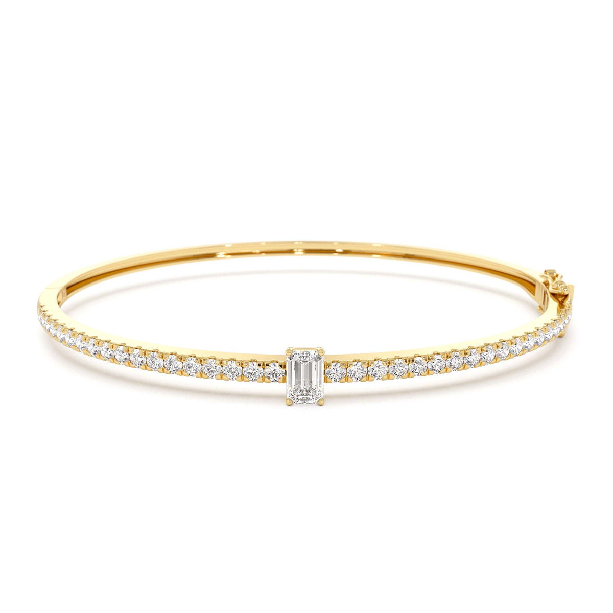 Emerald Cut and Round Diamond Bangle in 14K Gold — view 1