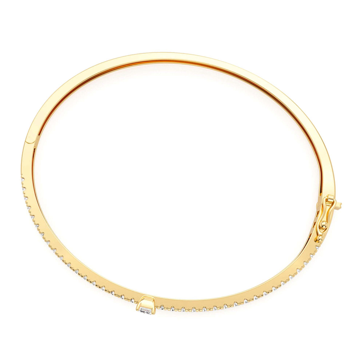 Emerald Cut and Round Diamond Bangle in 14K Gold — view 3