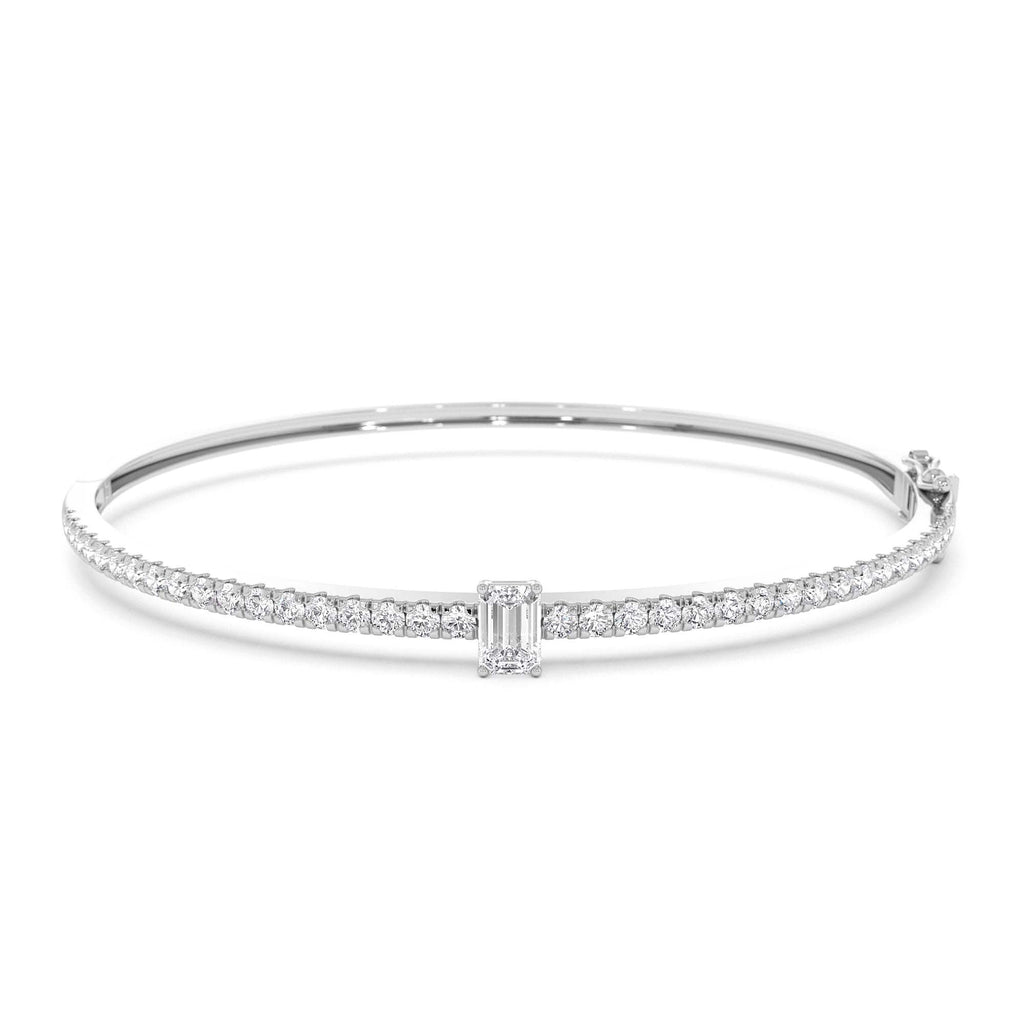 Emerald Cut and Round Diamond Bangle in 14K Gold — view 4