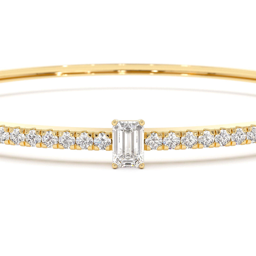 Emerald Cut and Round Diamond Bangle in 14K Gold — view 2