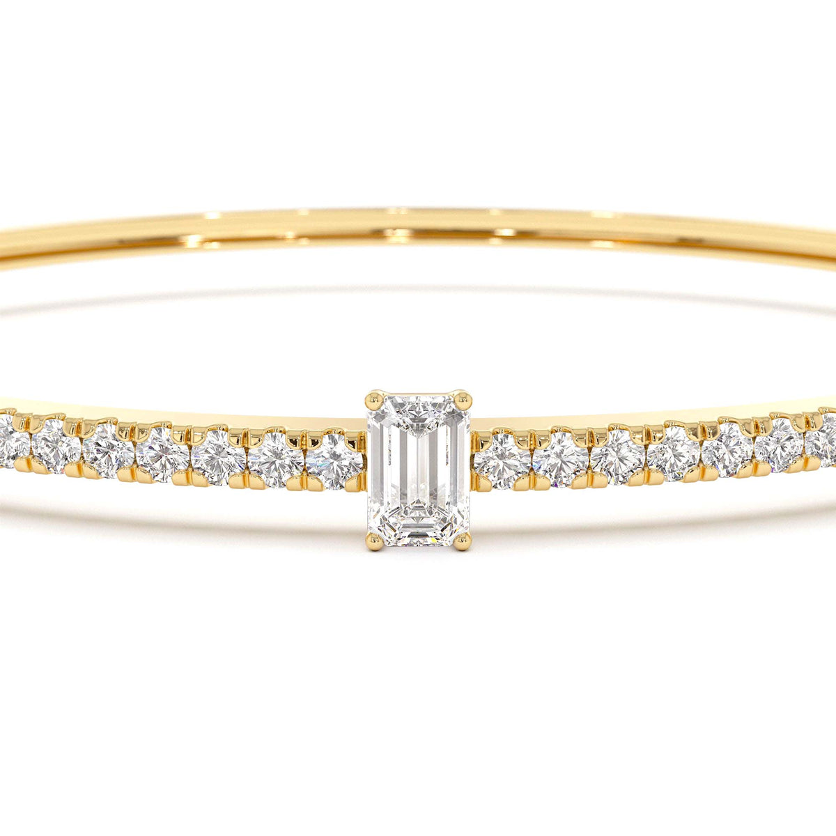Emerald Cut and Round Diamond Bangle in 14K Gold — view 2
