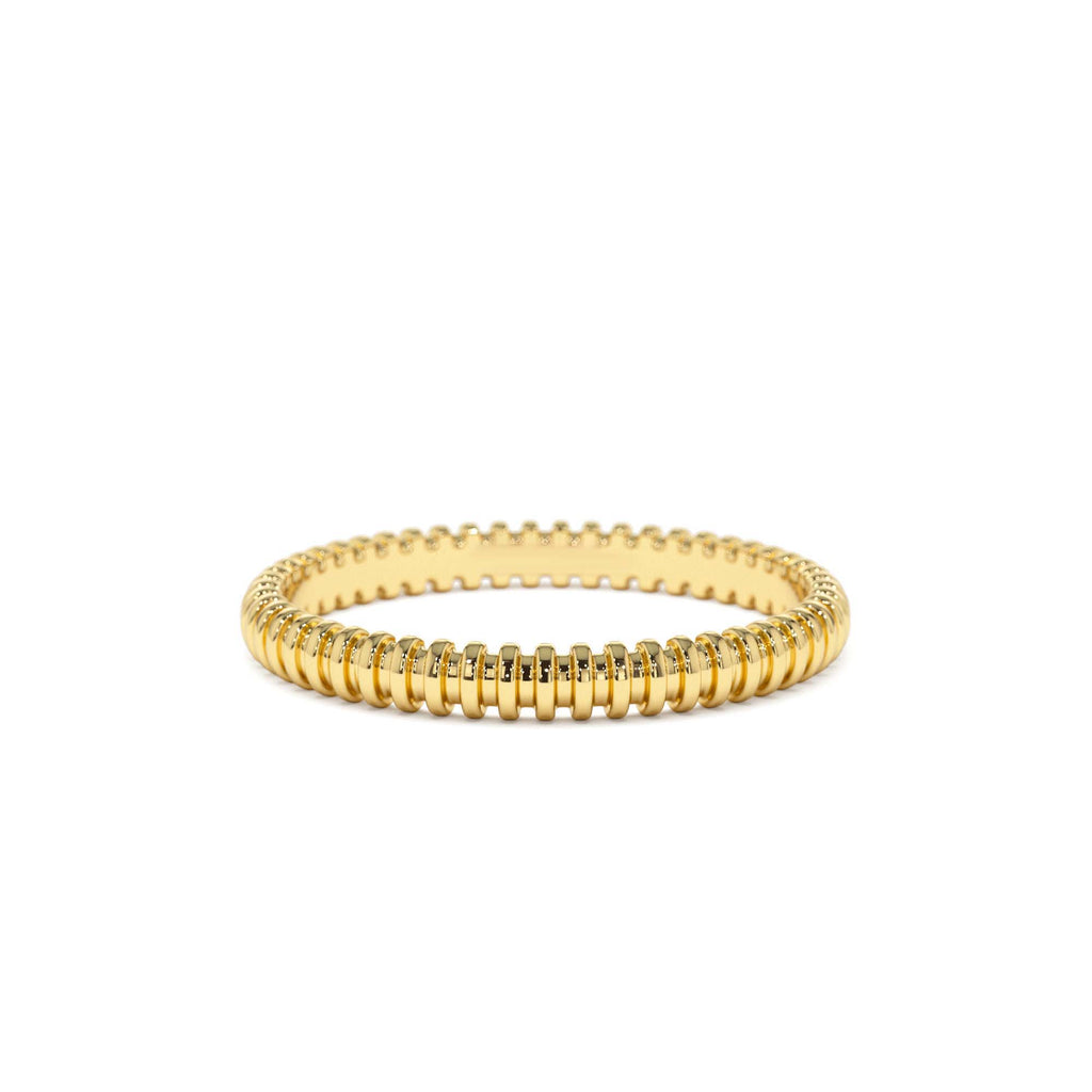 Stackable Ribbed Wedding Band in 14K Gold — view 1