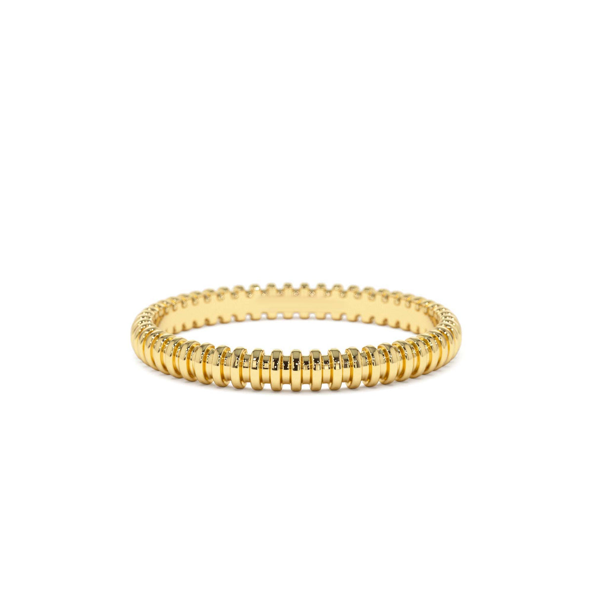 Stackable Ribbed Wedding Band in 14K Gold — view 1