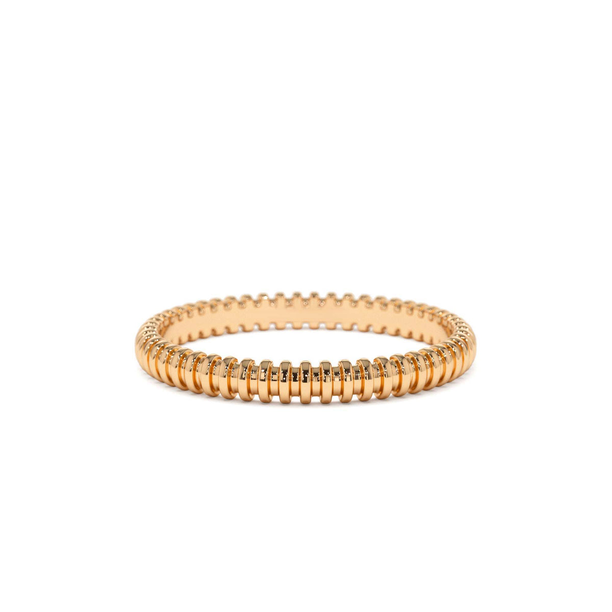 Stackable Ribbed Wedding Band in 14K Gold — view 5