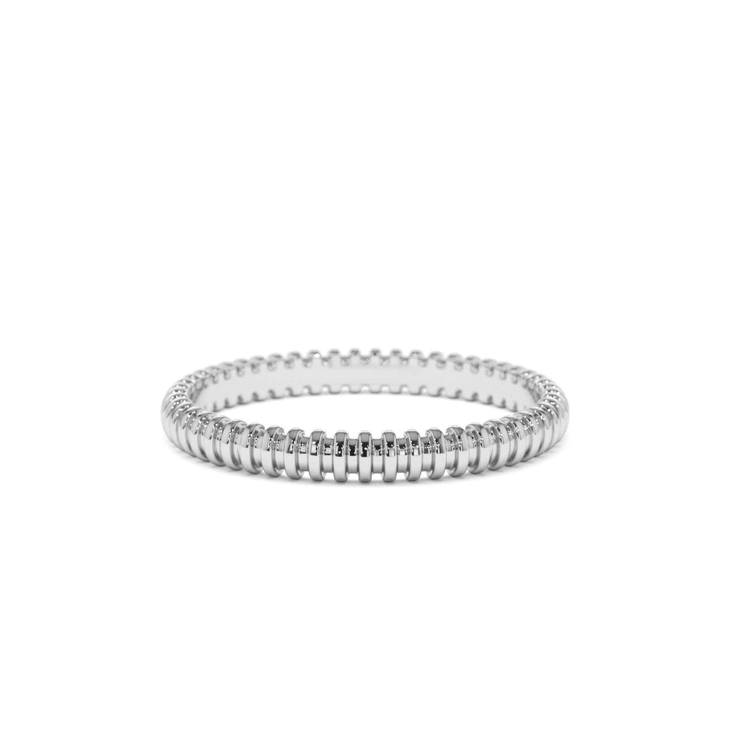 Stackable Ribbed Wedding Band in 14K Gold — view 4