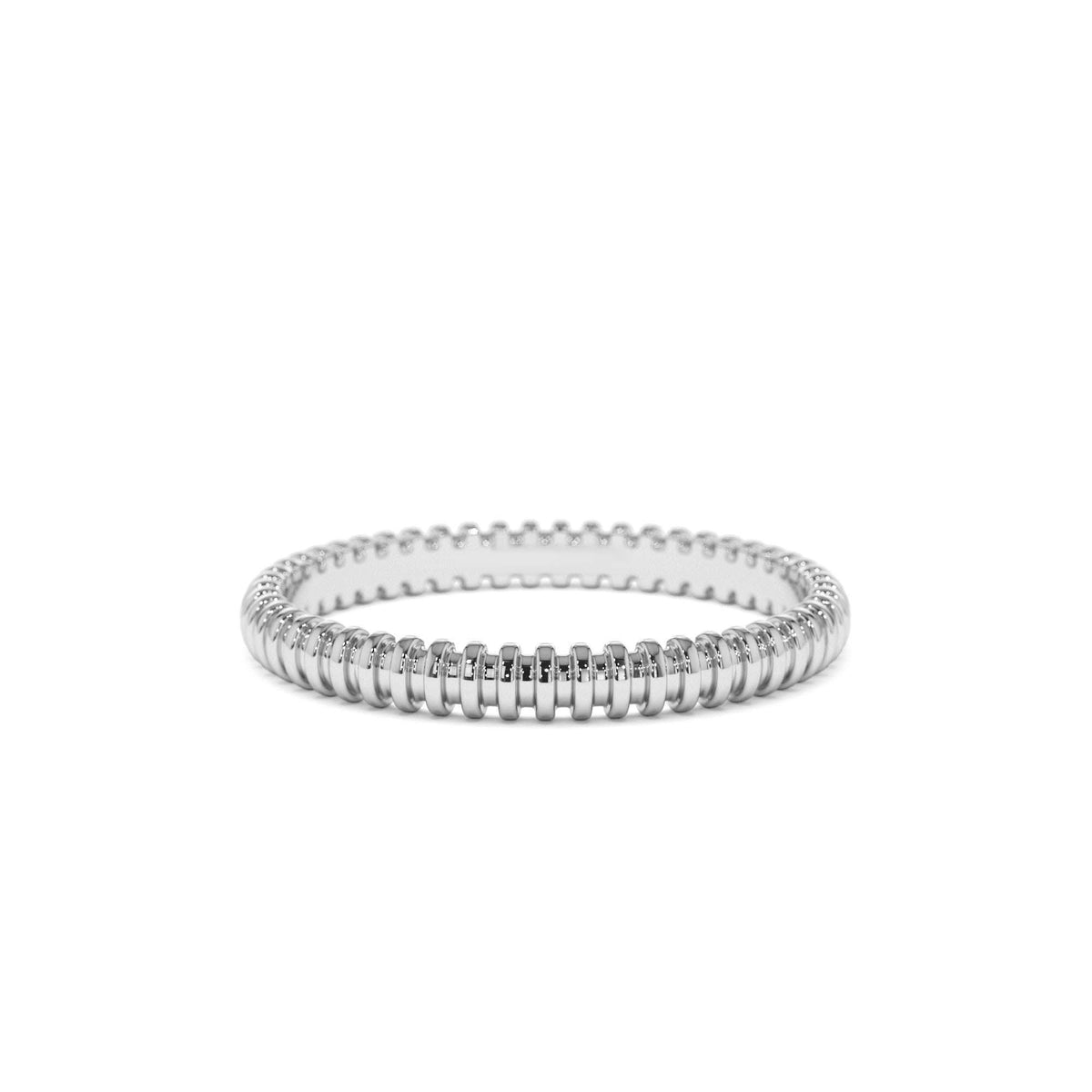 Stackable Ribbed Wedding Band in 14K Gold — view 4
