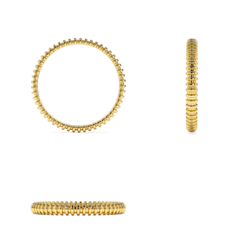 Stackable Ribbed Wedding Band in 14K Gold — view 3