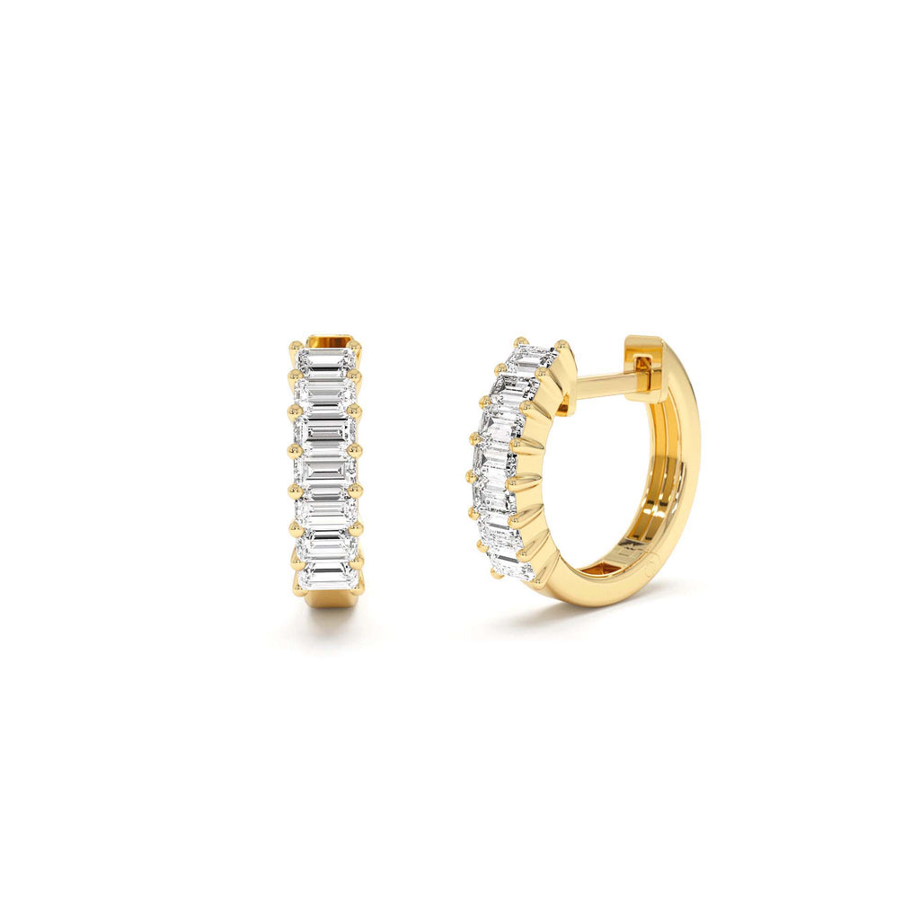 Distinctive Baguette Diamond Huggies in 14K Gold — view 1