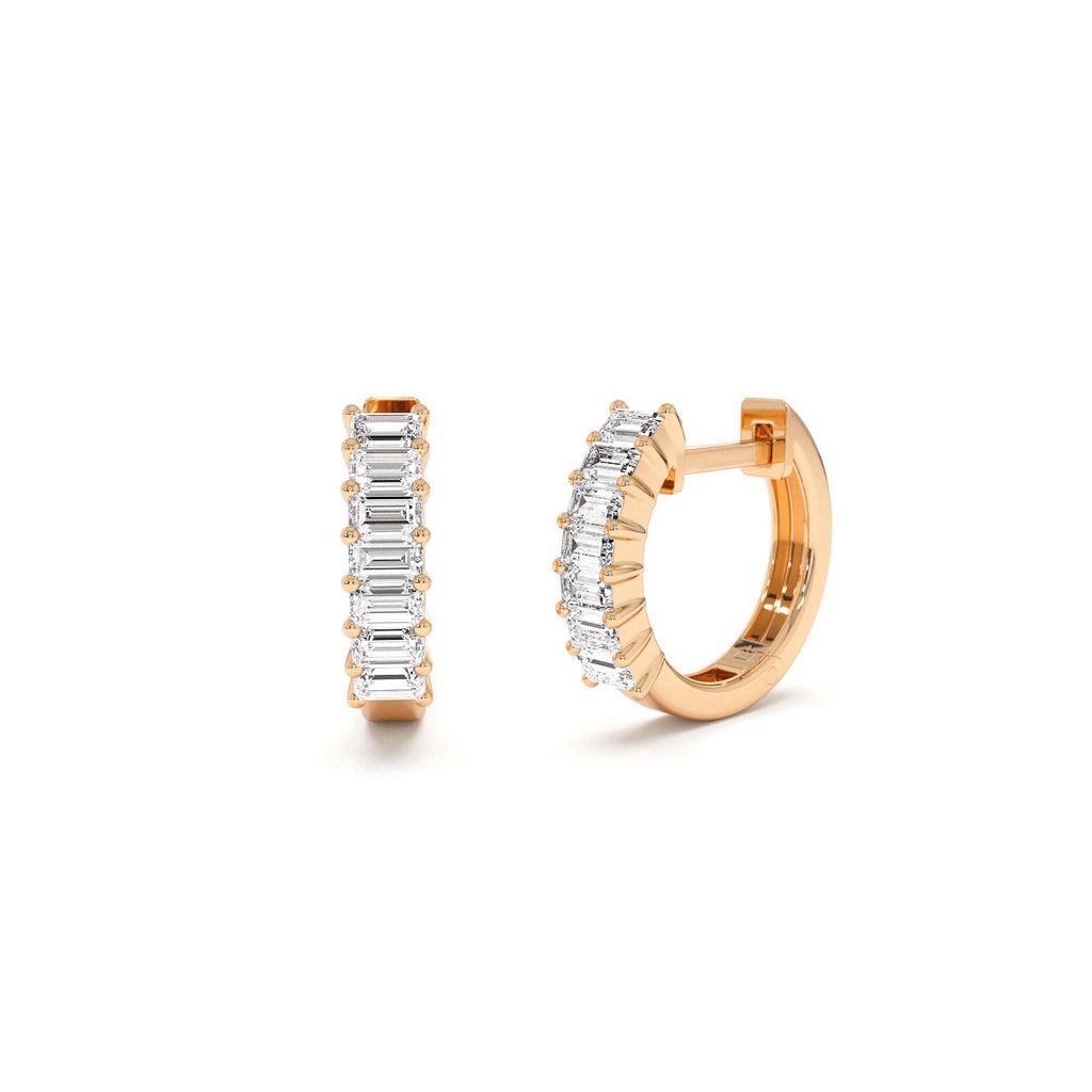 Distinctive Baguette Diamond Huggies in 14K Gold — view 4