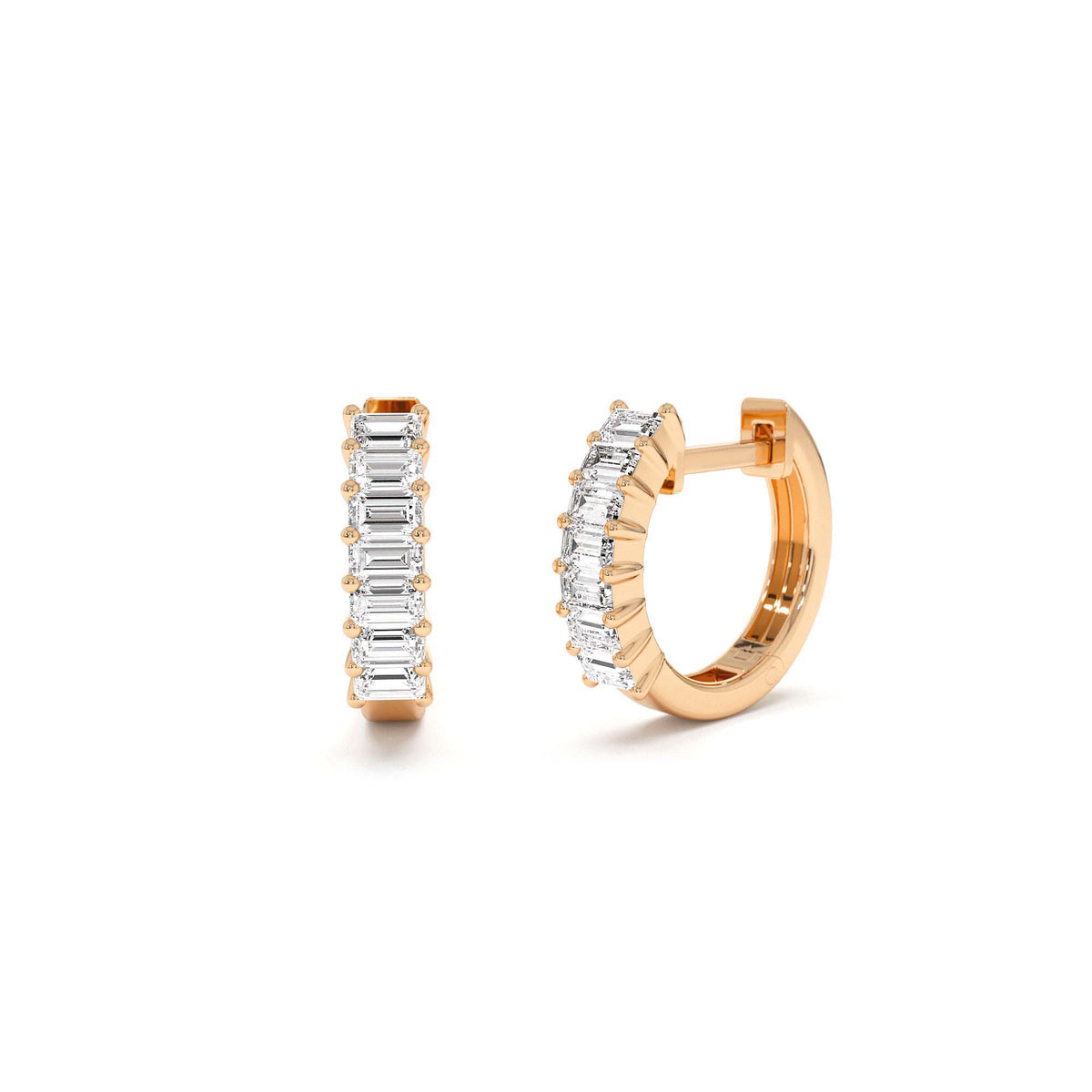 Distinctive Baguette Diamond Huggies in 14K Gold — view 4