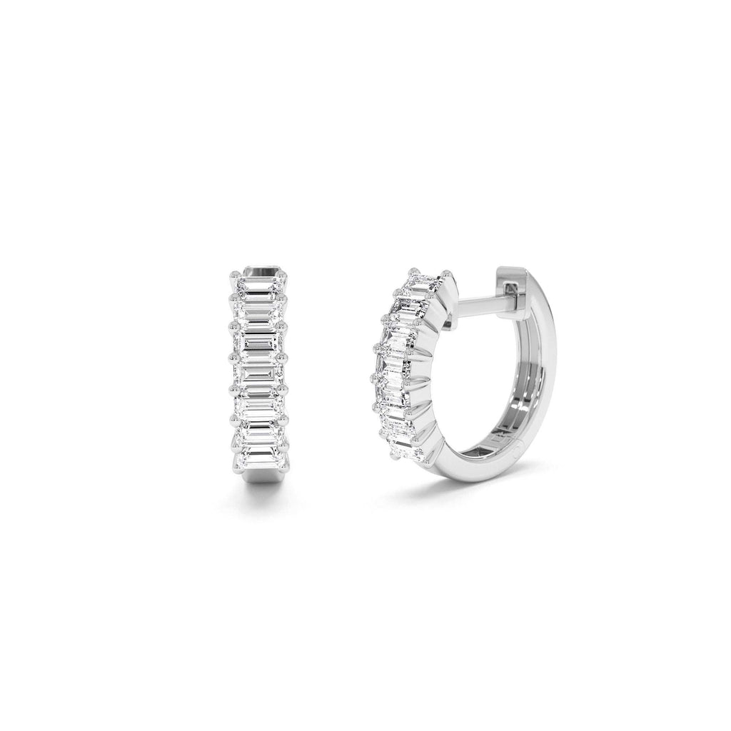 Distinctive Baguette Diamond Huggies in 14K Gold — view 3