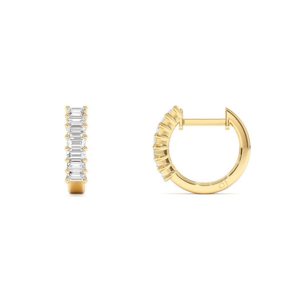 Distinctive Baguette Diamond Huggies in 14K Gold — view 2