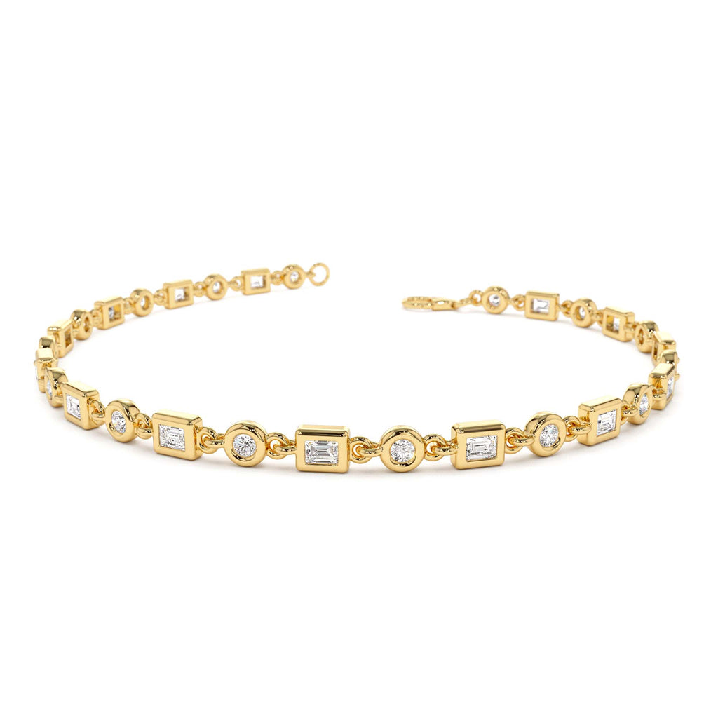 Round and Baguette Diamond Bracelet in 14K Gold — view 1