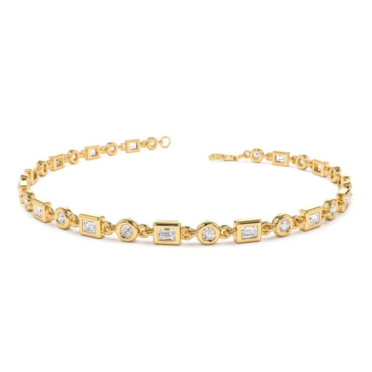Round and Baguette Diamond Bracelet in 14K Gold — view 1