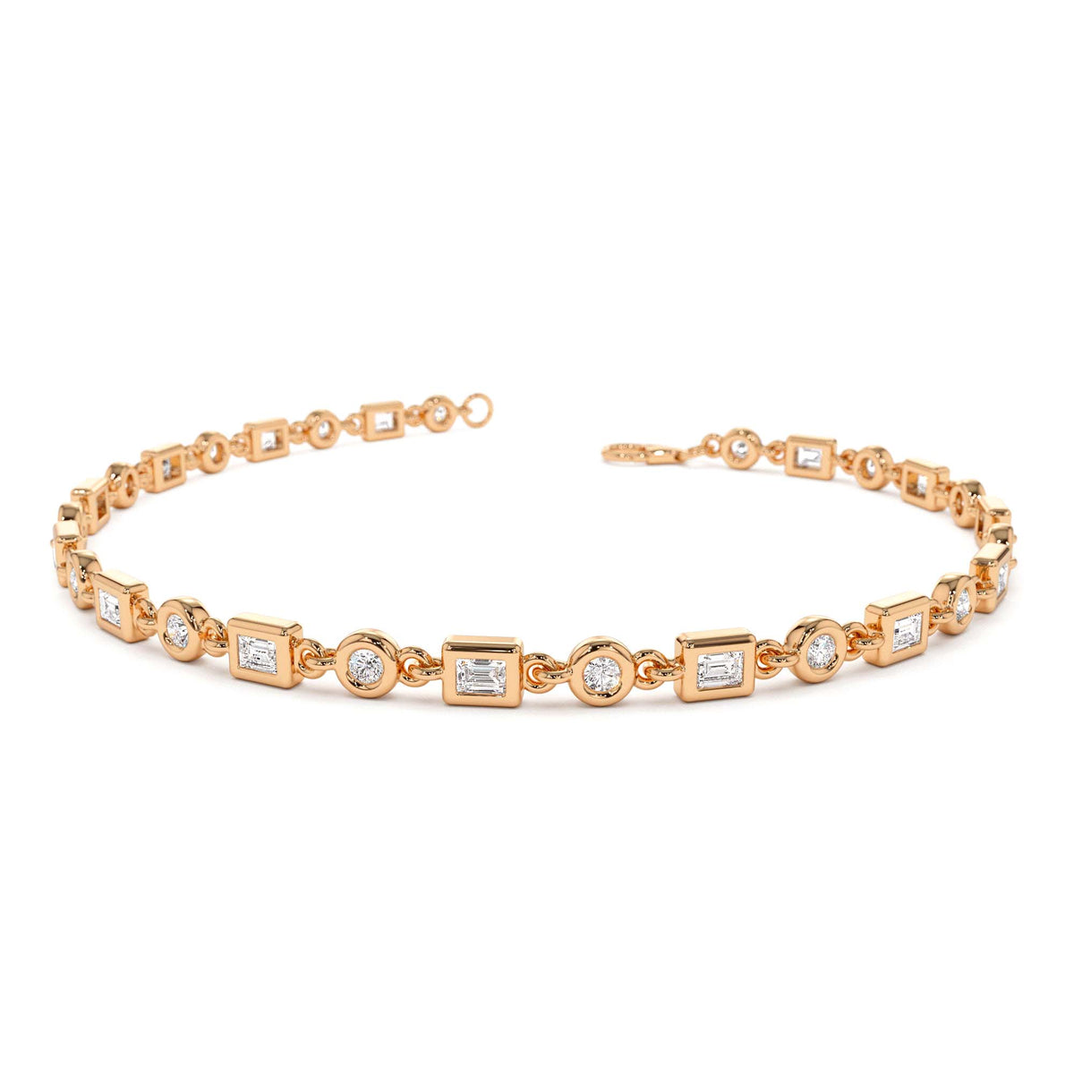 Round and Baguette Diamond Bracelet in 14K Gold — view 4
