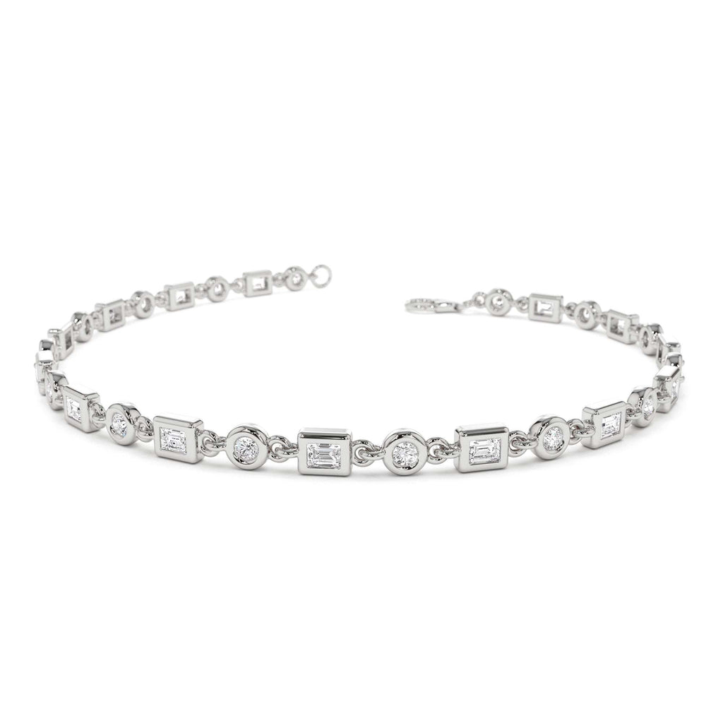 Round and Baguette Diamond Bracelet in 14K Gold — view 3