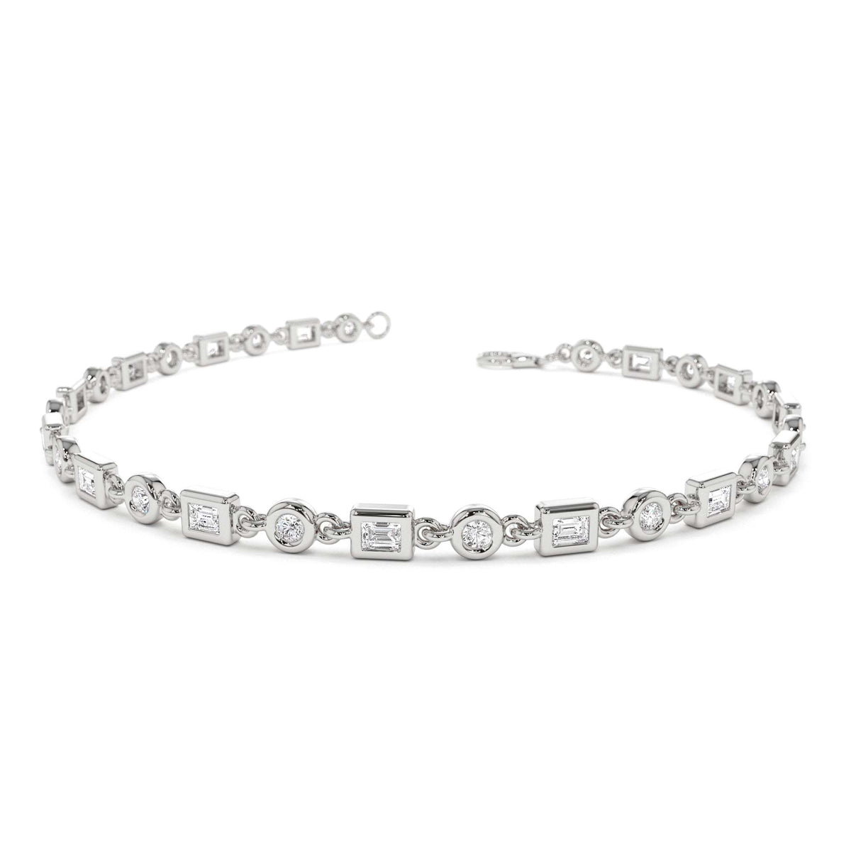 Round and Baguette Diamond Bracelet in 14K Gold — view 3