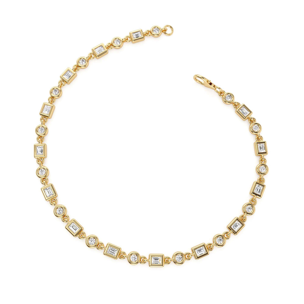 Round and Baguette Diamond Bracelet in 14K Gold — view 2