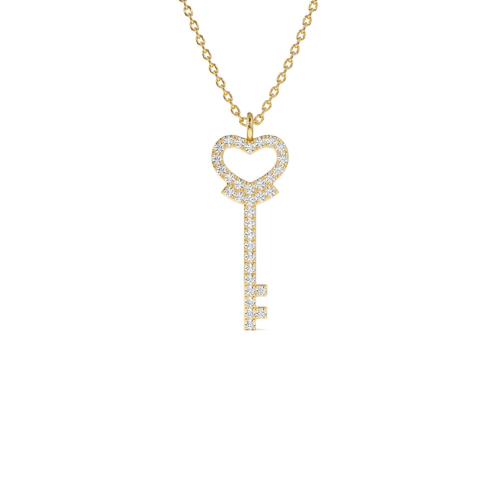 Diamond Heart-Key Pendant Necklace in 14K Gold — view 1