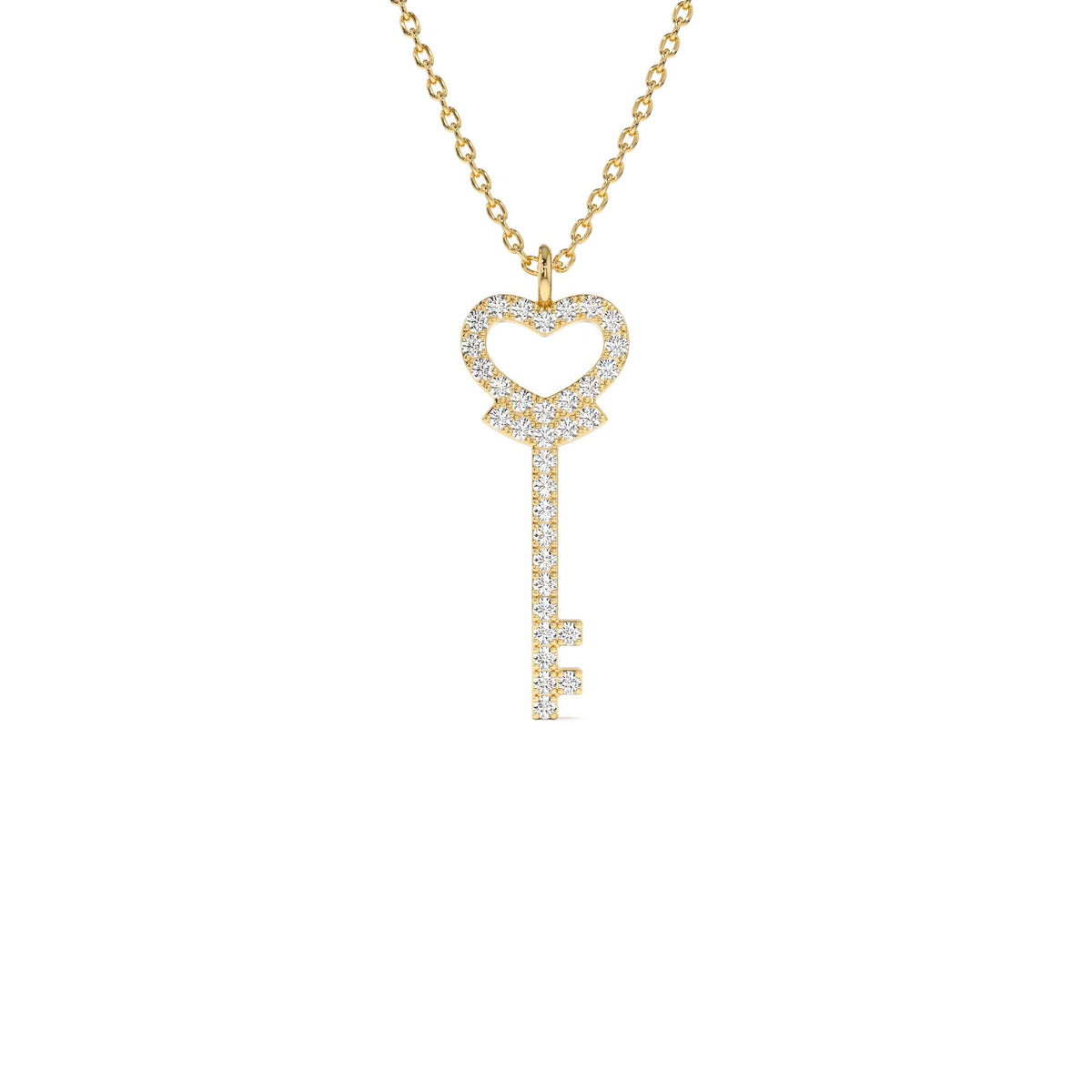 Diamond Heart-Key Pendant Necklace in 14K Gold — view 1