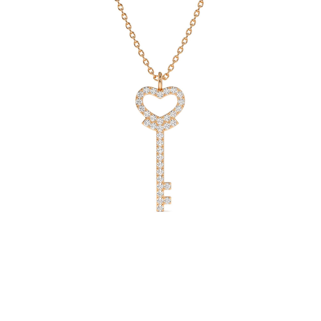 Diamond Heart-Key Pendant Necklace in 14K Gold — view 3