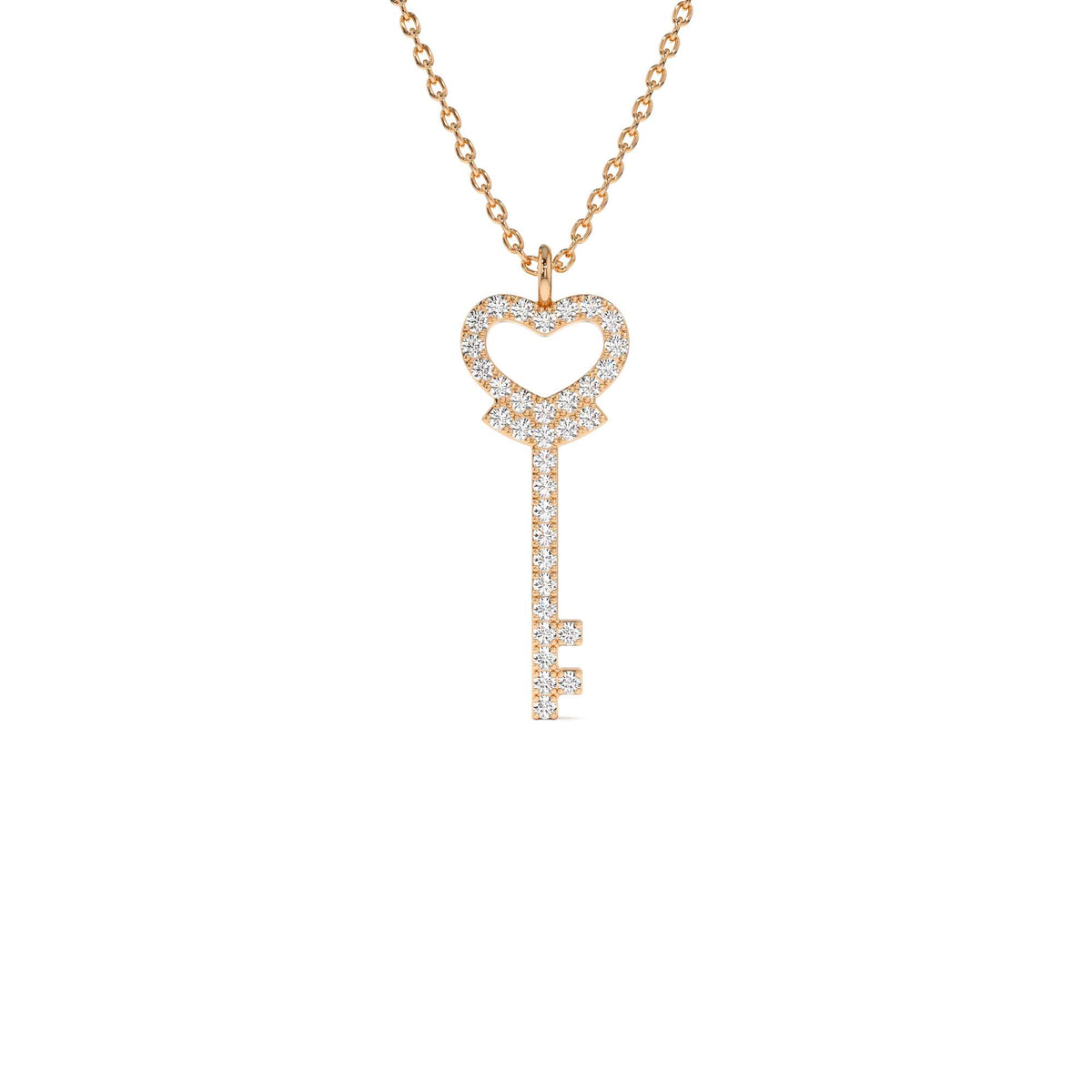Diamond Heart-Key Pendant Necklace in 14K Gold — view 3