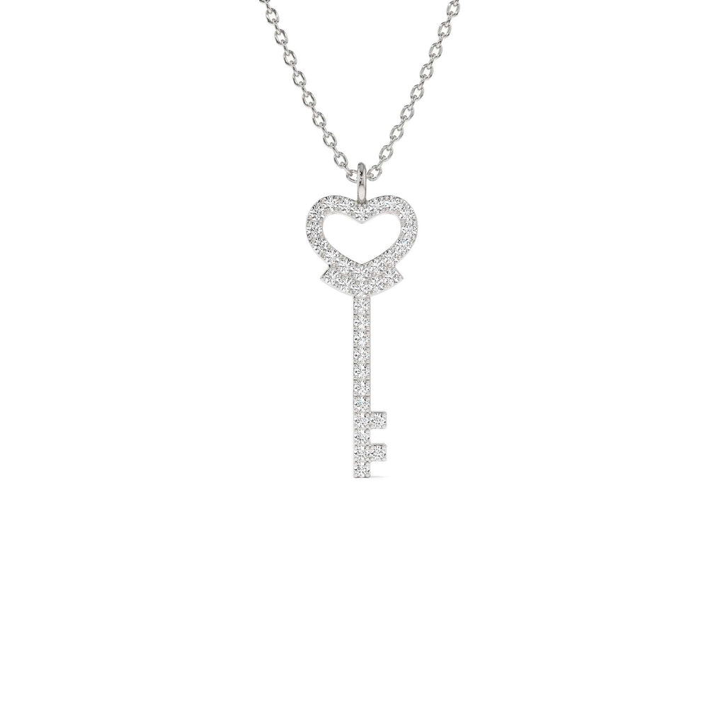 Diamond Heart-Key Pendant Necklace in 14K Gold — view 2