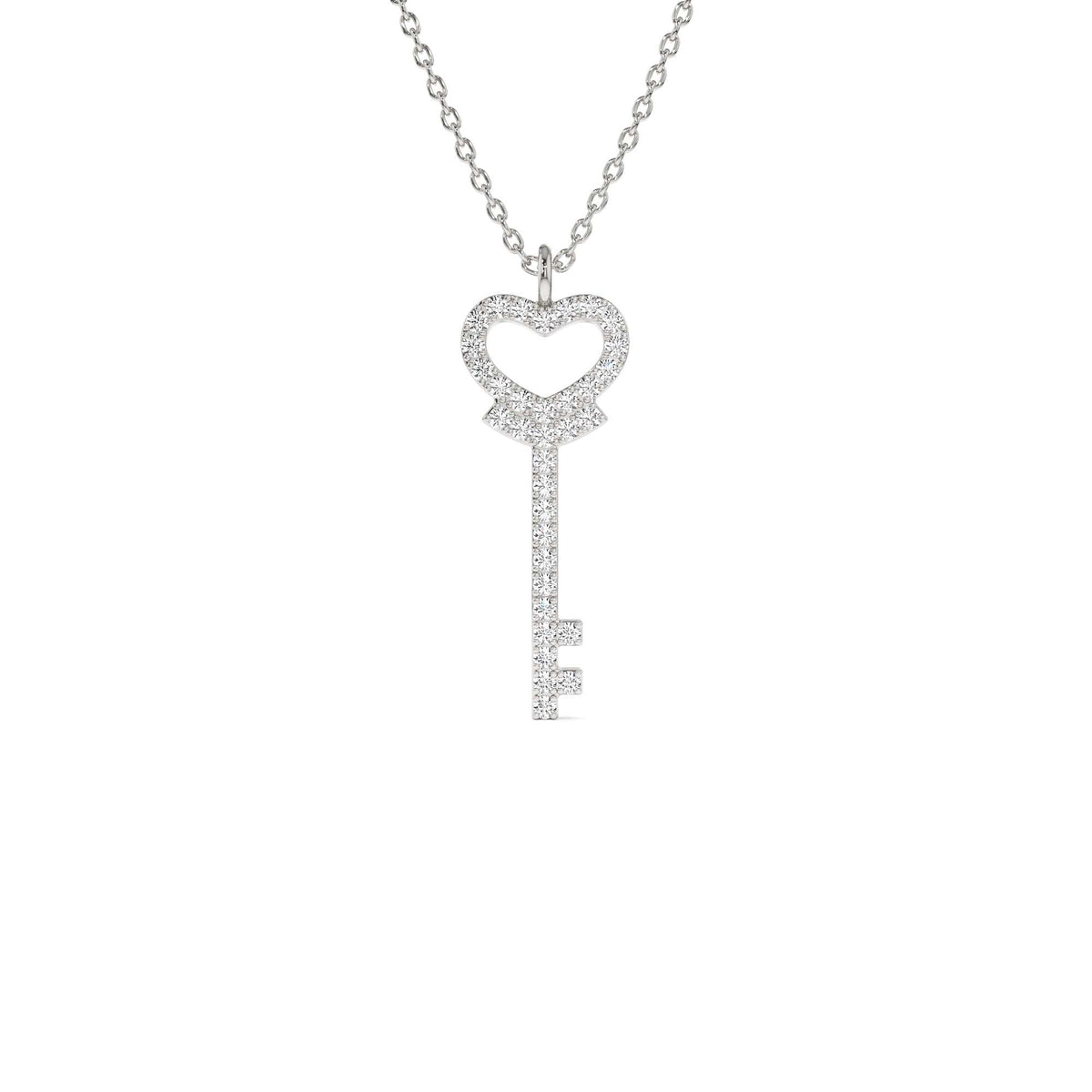 Diamond Heart-Key Pendant Necklace in 14K Gold — view 2