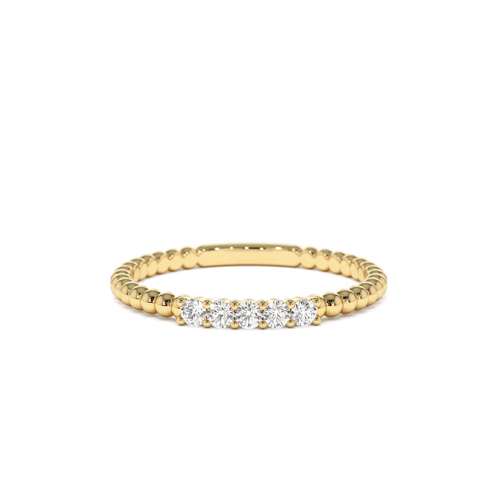 Stacking Dainty Beaded Diamond Band in 14K Gold — view 1
