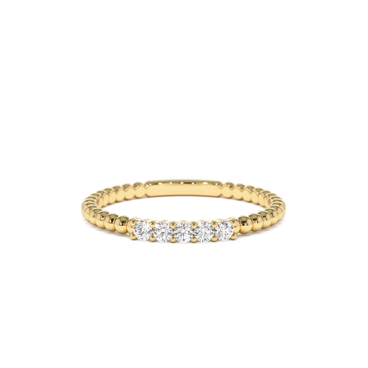 Stacking Dainty Beaded Diamond Band in 14K Gold — view 1