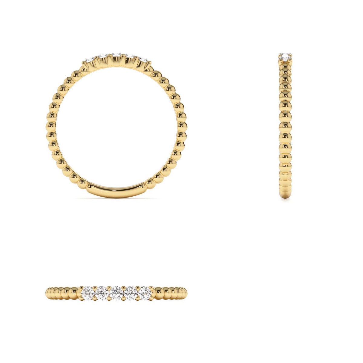 Stacking Dainty Beaded Diamond Band in 14K Gold — view 3