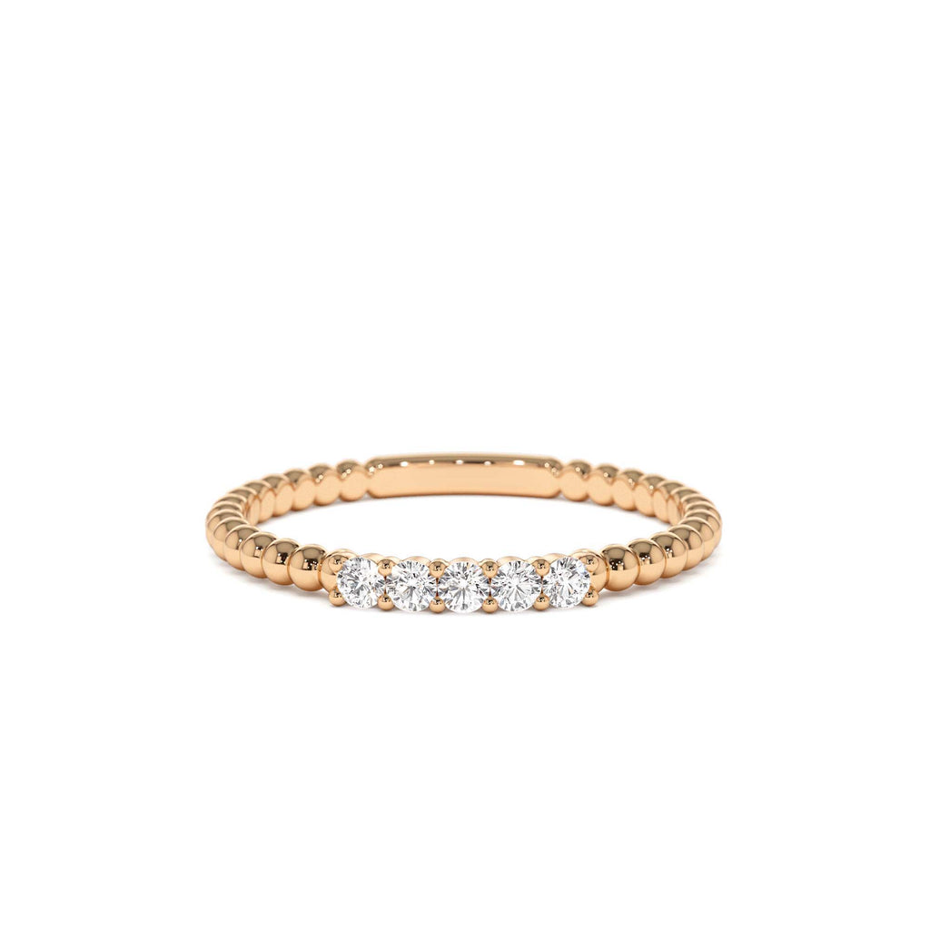 Stacking Dainty Beaded Diamond Band in 14K Gold — view 5