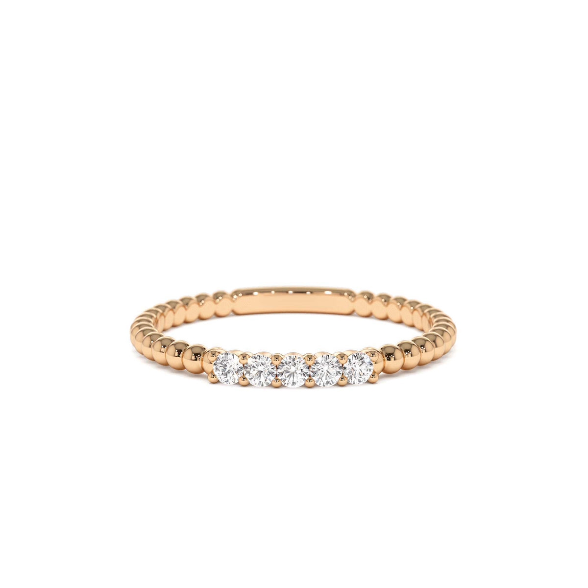 Stacking Dainty Beaded Diamond Band in 14K Gold — view 5