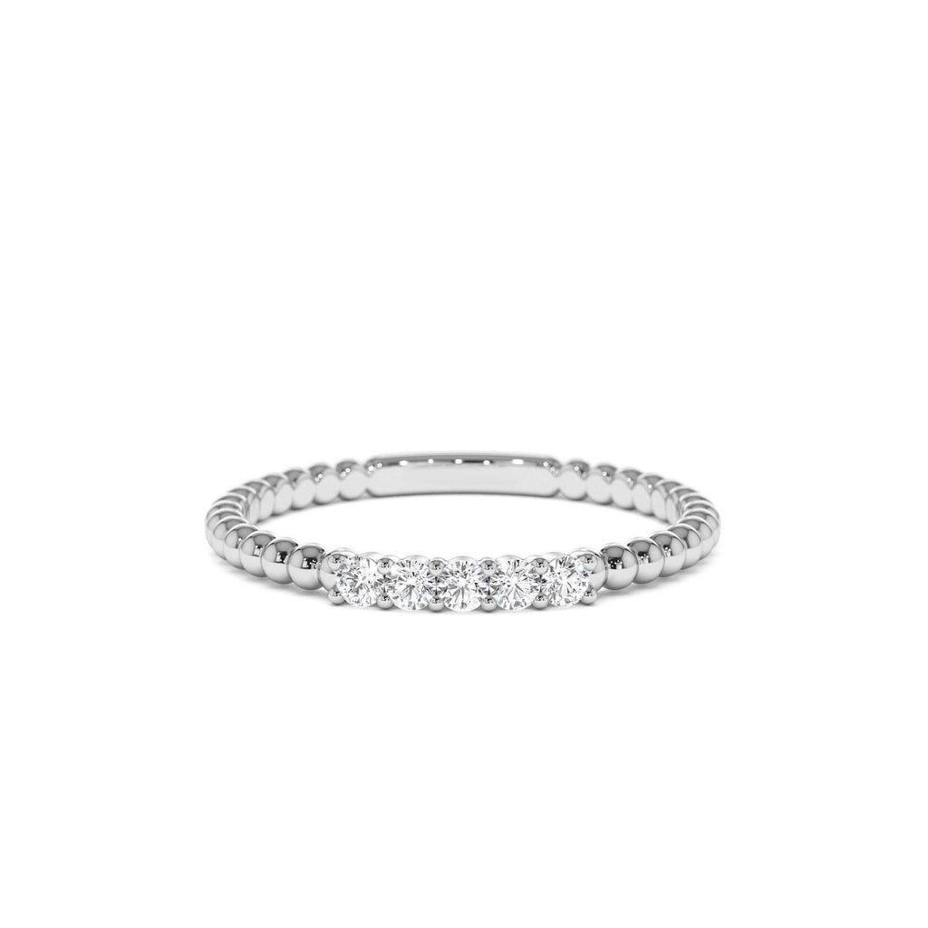 Stacking Dainty Beaded Diamond Band in 14K Gold — view 4