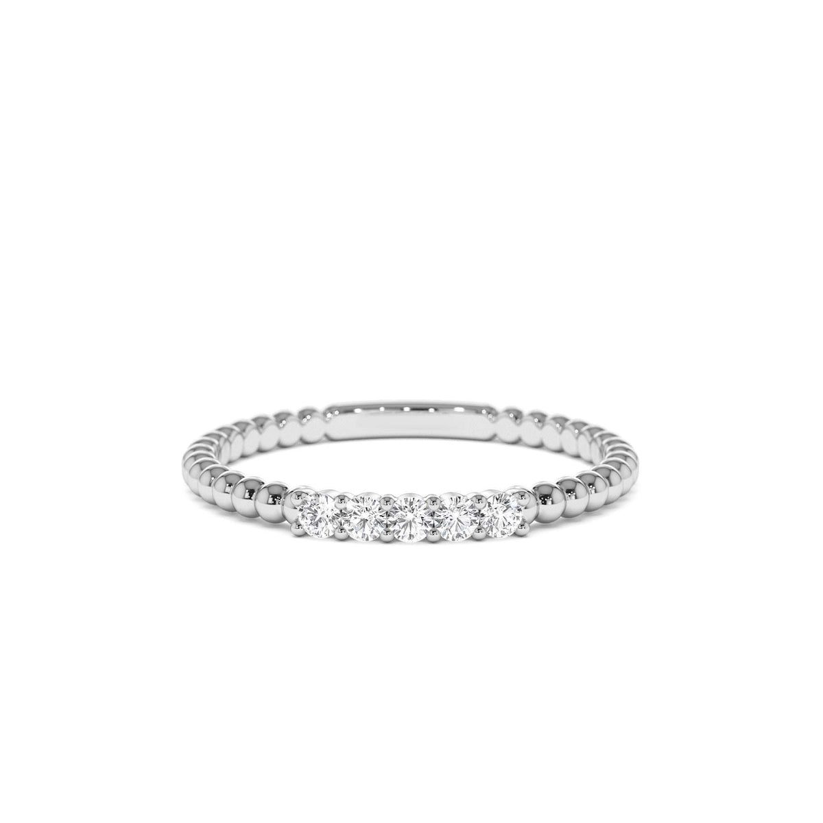 Stacking Dainty Beaded Diamond Band in 14K Gold — view 4