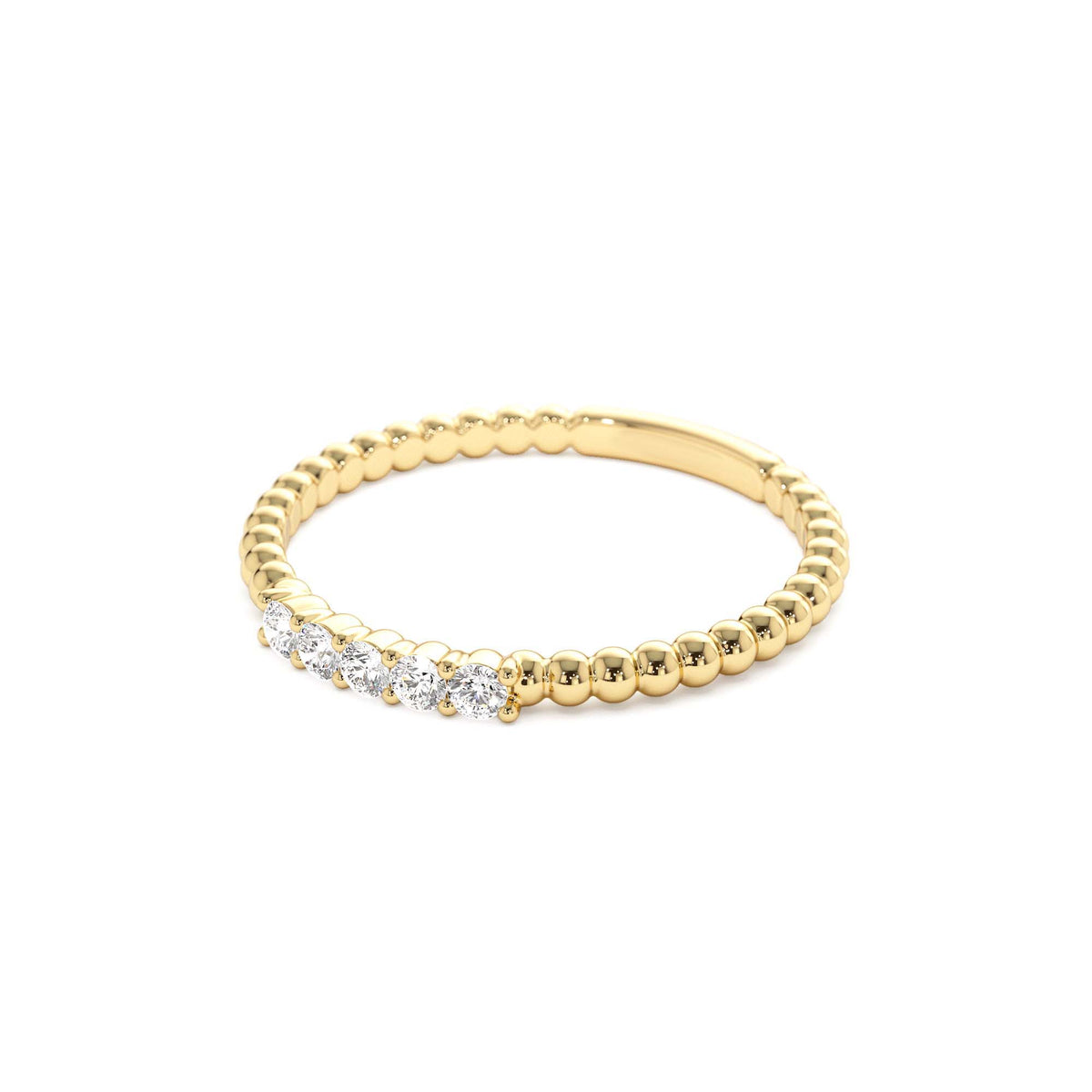 Stacking Dainty Beaded Diamond Band in 14K Gold — view 2