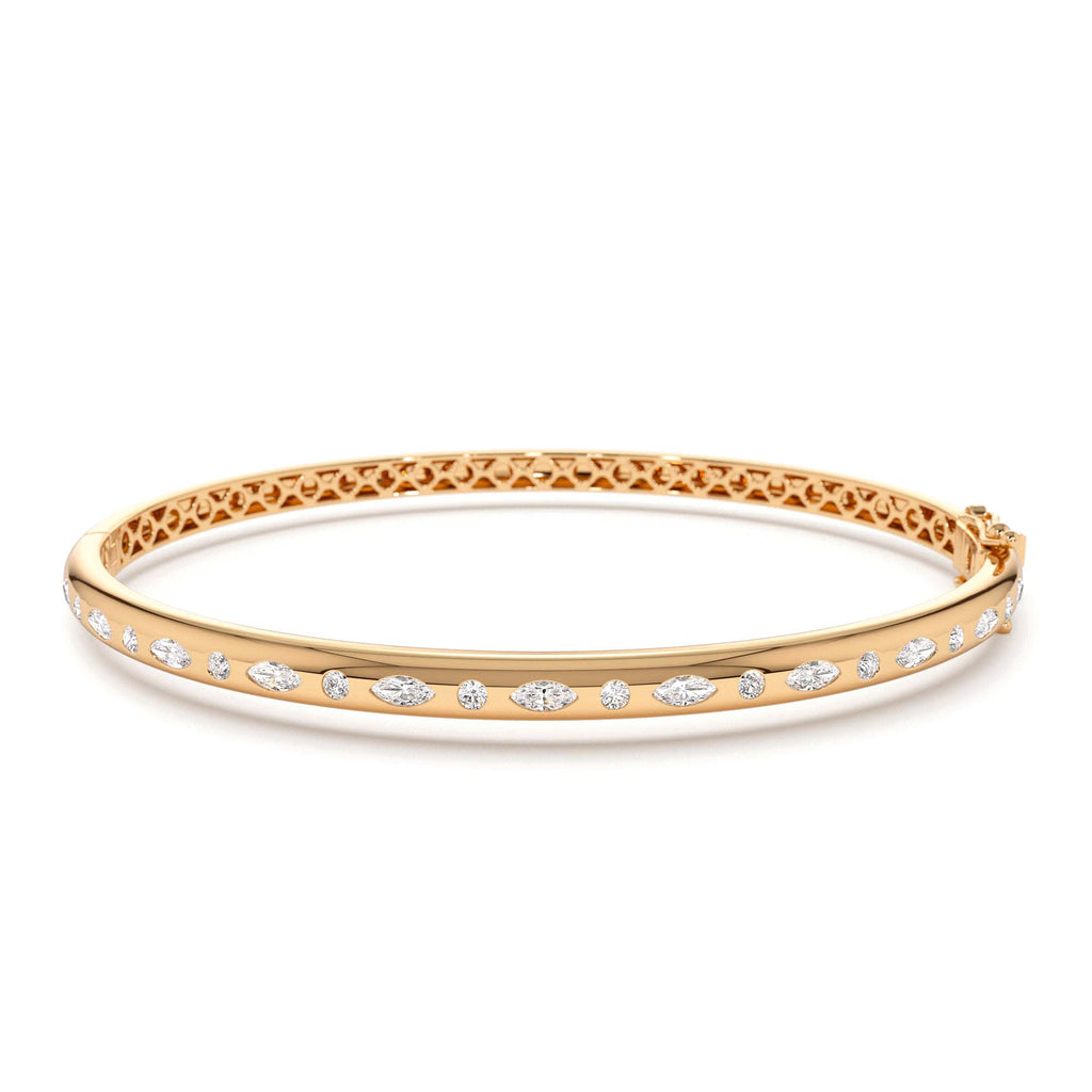 Flush Setting Marquise Shaped and Round Diamond Bangle in 14K Gold — view 5