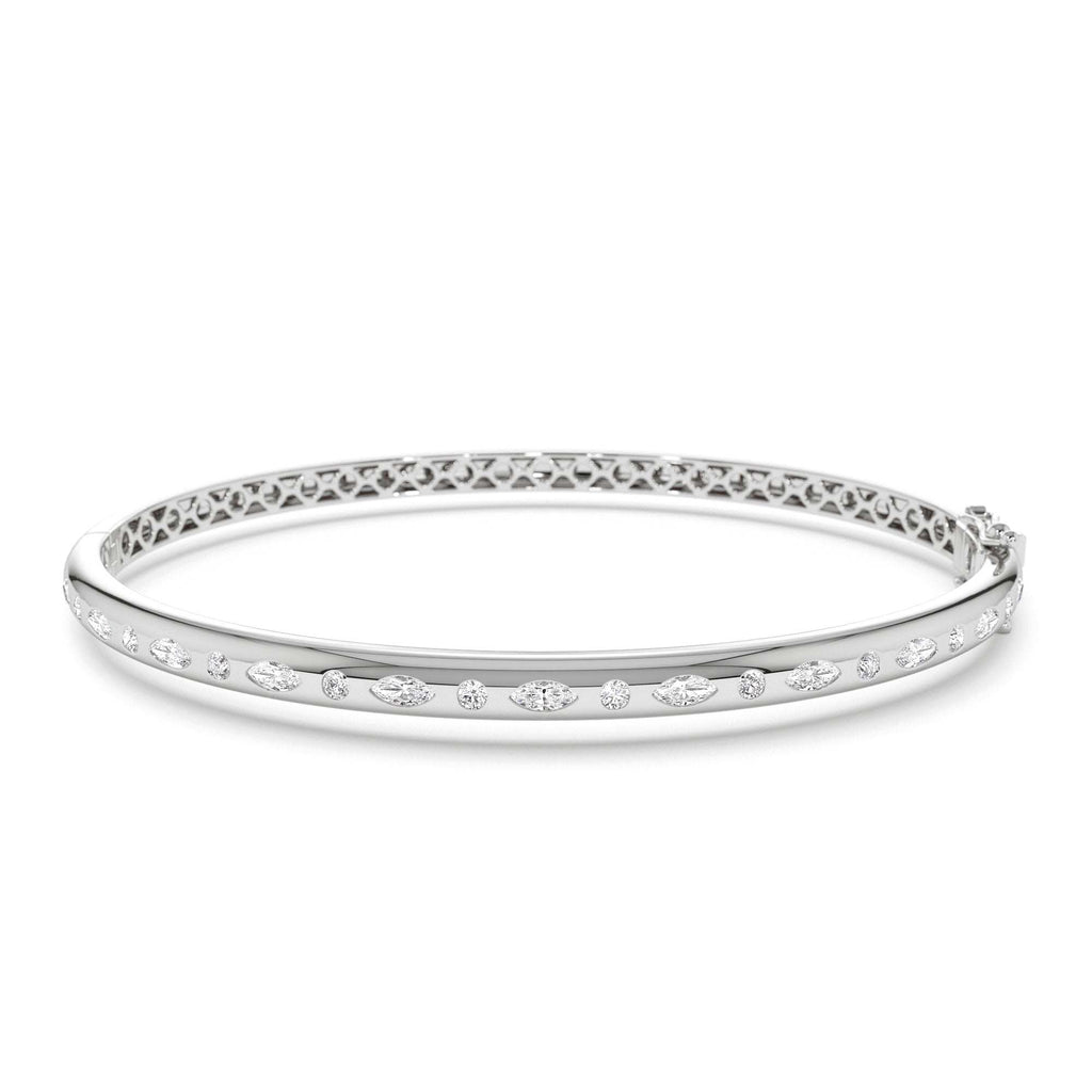 Flush Setting Marquise Shaped and Round Diamond Bangle in 14K Gold — view 4