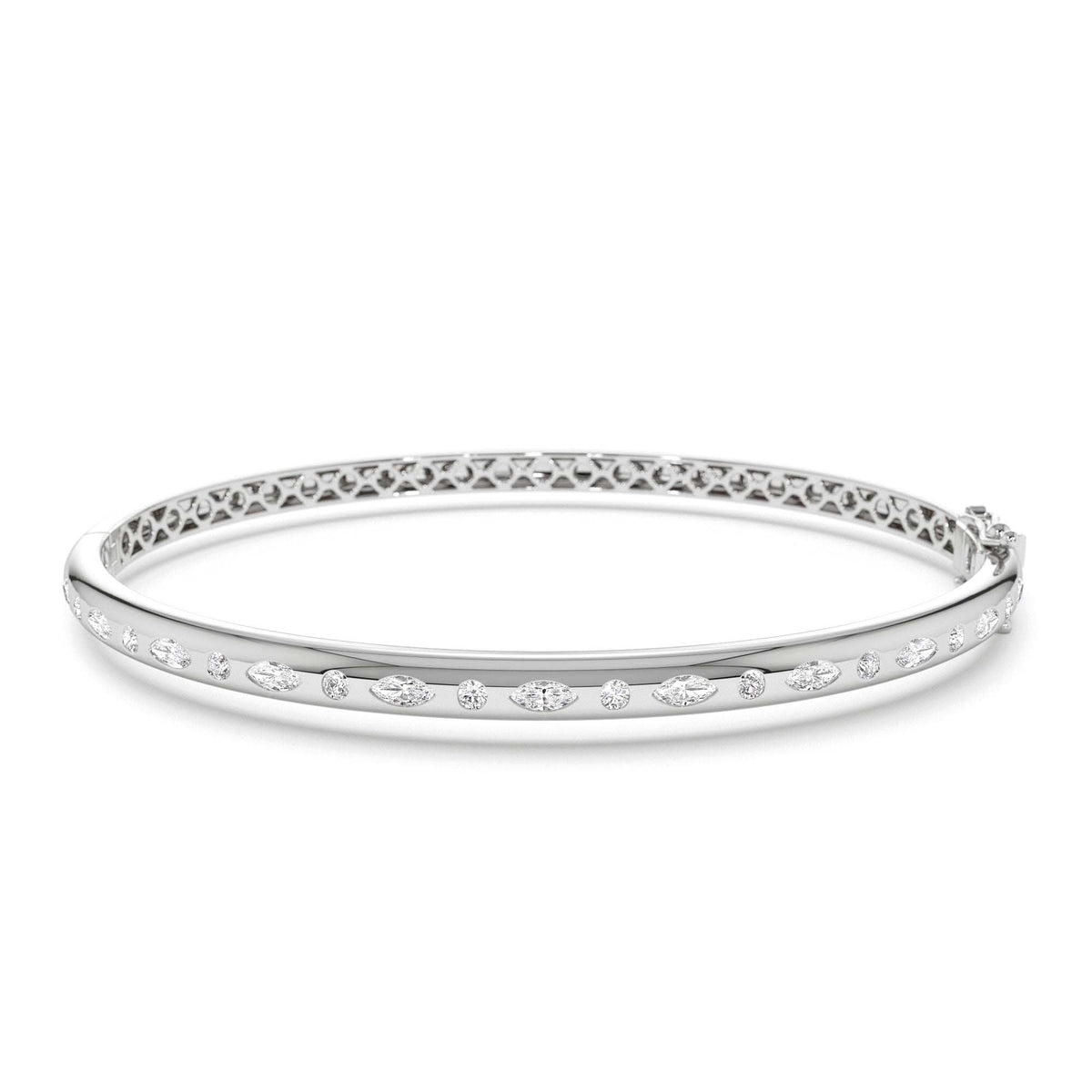 Flush Setting Marquise Shaped and Round Diamond Bangle in 14K Gold — view 4