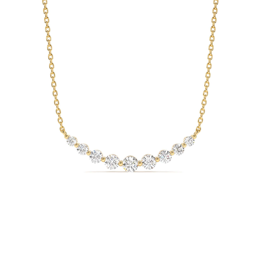 Shared Prong Curved Diamond Necklace in 14K Gold — view 1