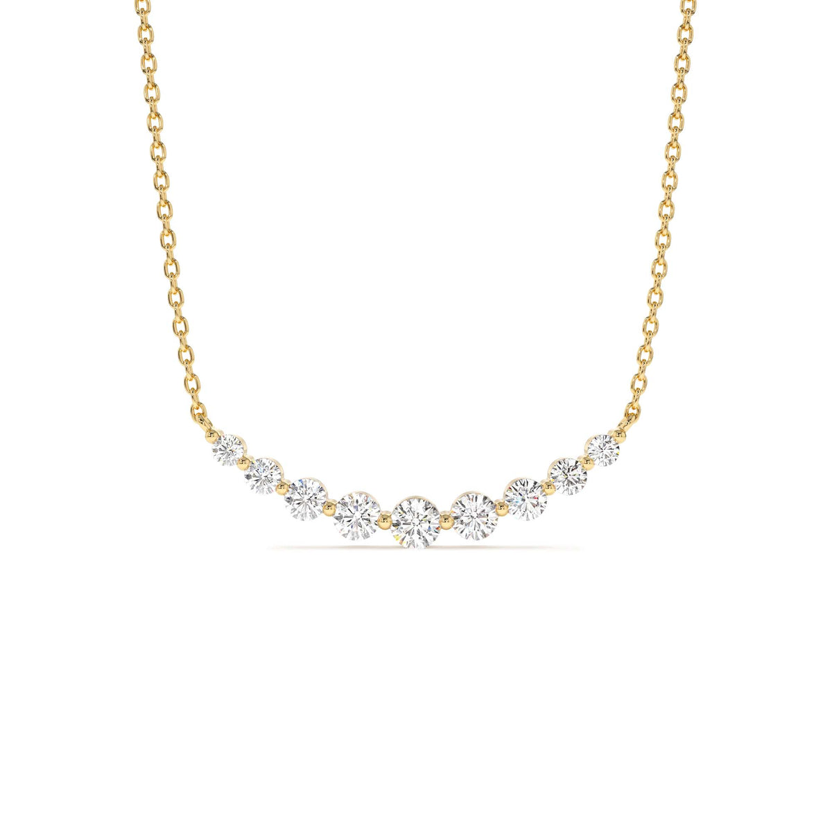 Shared Prong Curved Diamond Necklace in 14K Gold — view 1